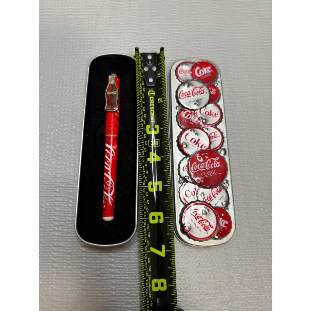 Coca-Cola Classic Ballpoint Pen with Embossed Bottle Cap Metal Gift Tin Red